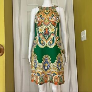 INC International Concepts Green Orange Paisley Mini Dress Women Size Small